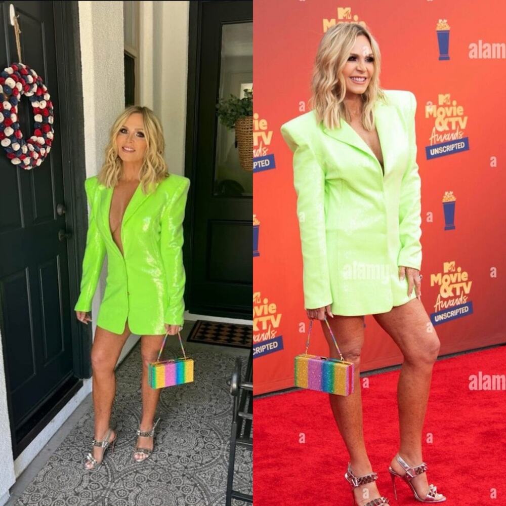 Bronx and Banco Zizi Sequin Embellished Blazer Mini Dress Neon Green Size XS 2